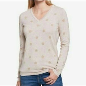 Tommy Hilfiger Pink V Neck Metallic Gold Dots Sz L